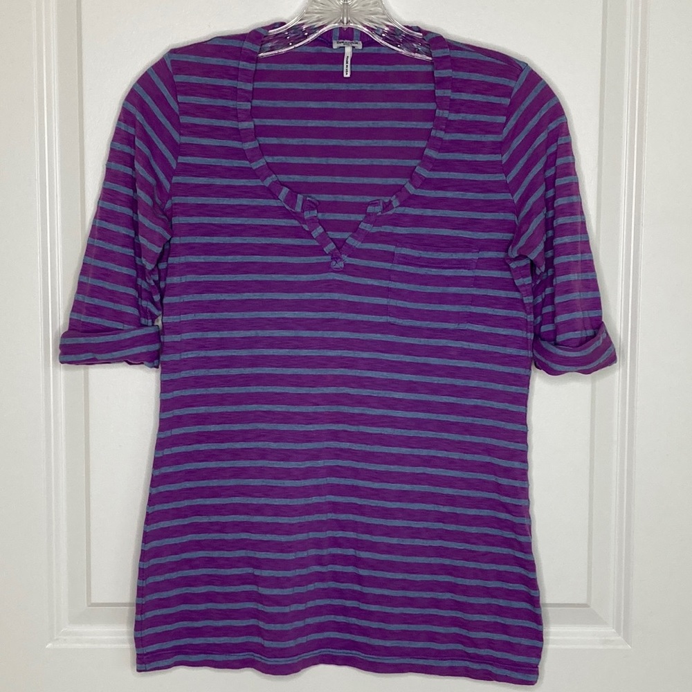 Splendid | 1/2 Rolled Sleeve Shirt | Purple & Gray Striped | Size S